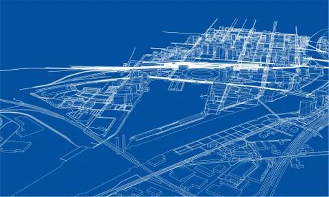Outline city concept. Wire-frame style Stock Illustration