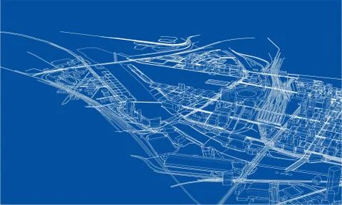 Outline city concept. Wire-frame style Stock Illustration