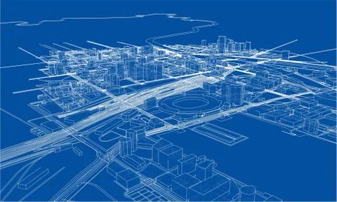 Outline city concept. Wire-frame style Stockillustratie