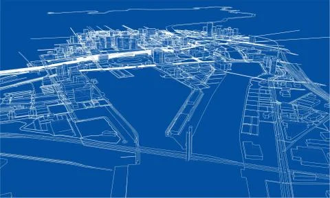 Outline city concept. Wire-frame style Stock Illustration