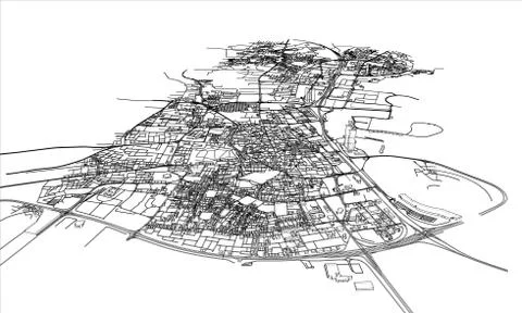Outline city concept. Wire-frame style Illustrazione stock