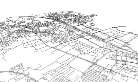 Outline city concept. Wire-frame style Illustrazione stock