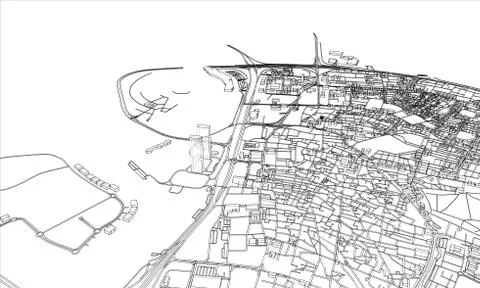Outline city concept. Wire-frame style Illustrazione stock