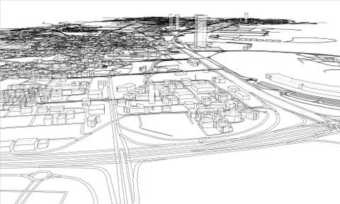 Outline city concept. Wire-frame style Stock Illustration