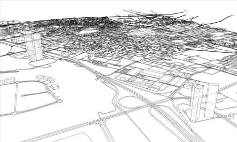 Outline city concept. Wire-frame style Stock Illustration
