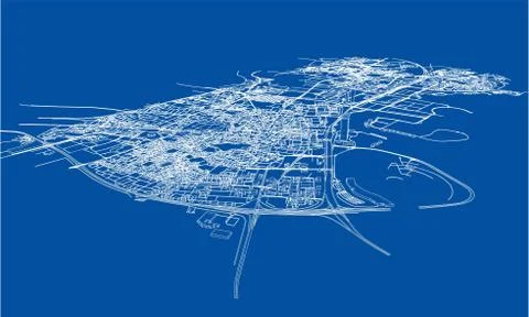 Outline city concept. Wire-frame style Illustrazione stock