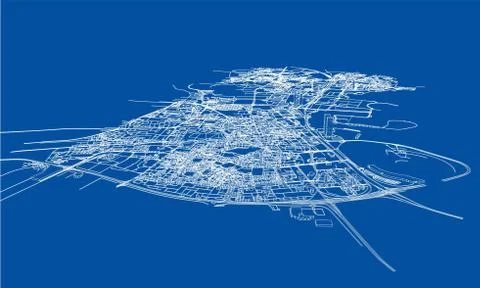 Outline city concept. Wire-frame style Stock Illustration