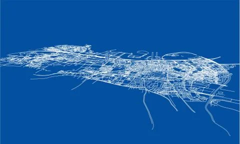 Outline city concept. Wire-frame style Illustrazione stock