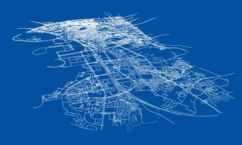 Outline city concept. Wire-frame style Stock Illustration
