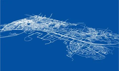Outline city concept. Wire-frame style Illustrazione stock