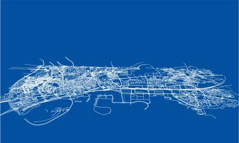 Outline city concept. Wire-frame style Illustrazione stock