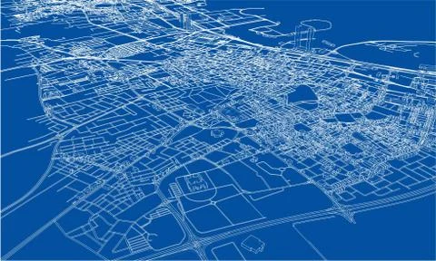Outline city concept. Wire-frame style Illustrazione stock