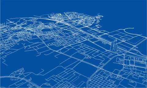 Outline city concept. Wire-frame style Stockillustratie