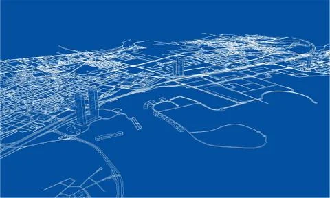 Outline city concept. Wire-frame style Stock Illustration