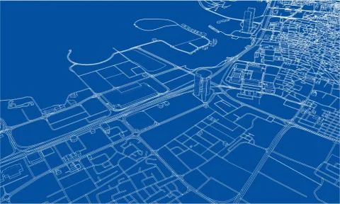 Outline city concept. Wire-frame style Illustrazione stock