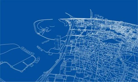 Outline city concept. Wire-frame style Illustrazione stock