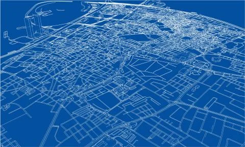 Outline city concept. Wire-frame style Illustrazione stock