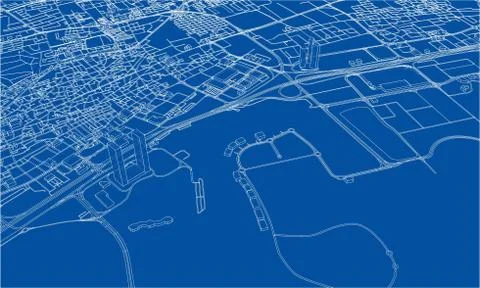Outline city concept. Wire-frame style Illustrazione stock