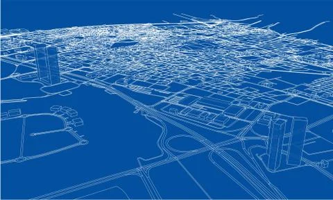 Outline city concept. Wire-frame style Stock Illustration