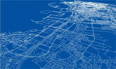 Outline city concept. Wire-frame style Illustrazione stock