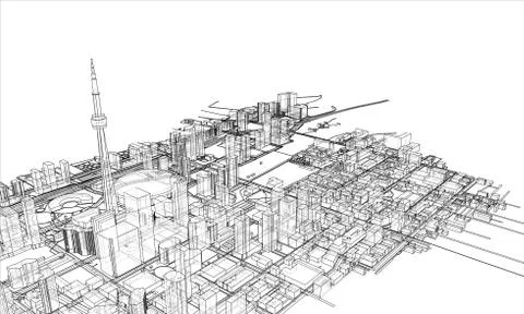 Outline city concept. Wire-frame style Stock Illustration