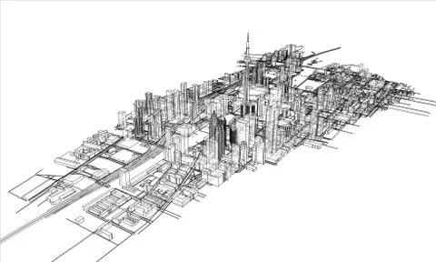 Outline city concept. Wire-frame style Stock-Illustration