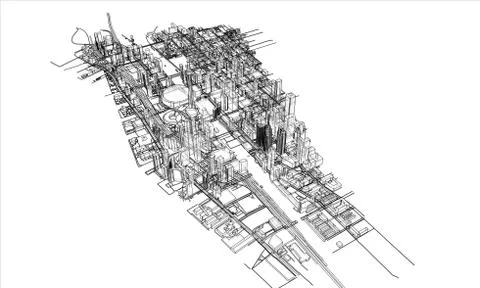 Outline city concept. Wire-frame style Stock Illustration