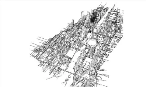 Outline city concept. Wire-frame style 스톡 일러스트