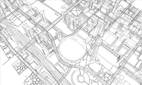 Outline city concept. Wire-frame style Illustrazione stock