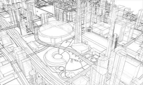 Outline city concept. Wire-frame style Stock Illustration