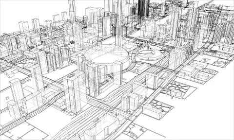 Outline city concept. Wire-frame style Stock Illustration