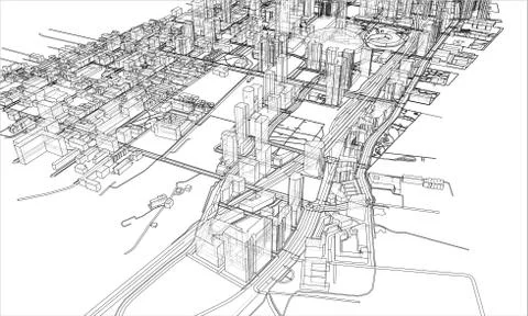 Outline city concept. Wire-frame style Stock Illustration