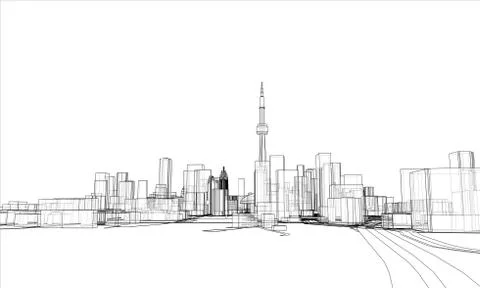 Outline city concept. Wire-frame style Stock Illustration