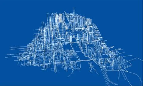 Outline city concept. Wire-frame style Stock Illustration