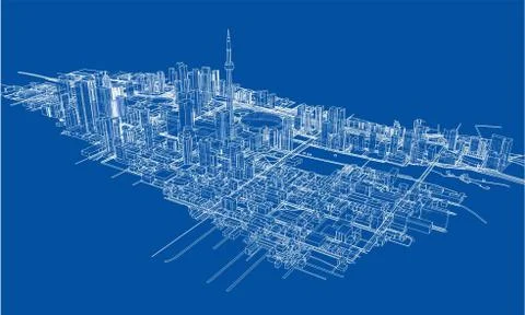 Outline city concept. Wire-frame style Stock Illustration
