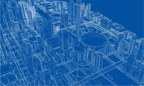 Outline city concept. Wire-frame style Illustrazione stock
