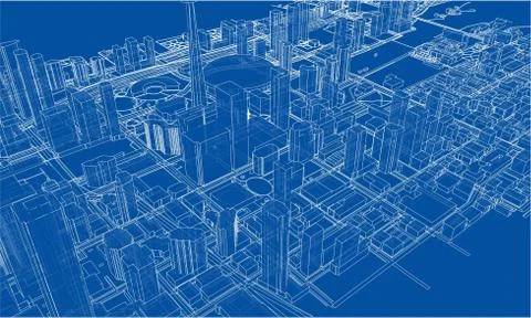 Outline city concept. Wire-frame style Illustrazione stock