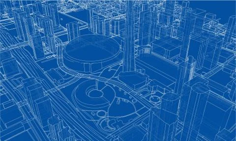 Outline city concept. Wire-frame style Stock Illustration