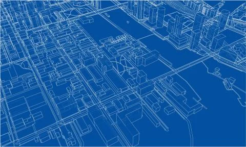 Outline city concept. Wire-frame style Illustrazione stock