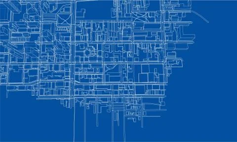 Outline city concept. Wire-frame style Illustrazione stock