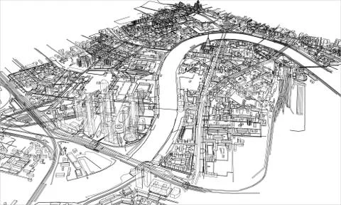 Outline city concept. Wire-frame style Stock Illustration