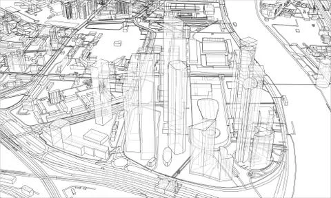 Outline city concept. Wire-frame style 库存插图