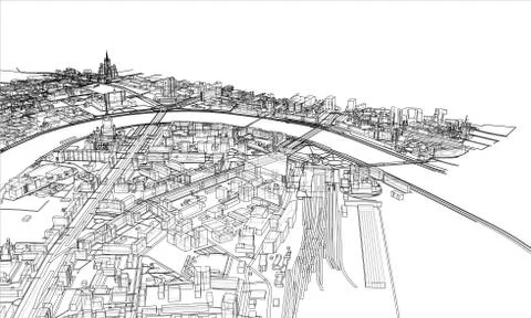 Outline city concept. Wire-frame style Stock Illustration