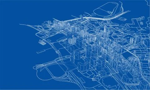 Outline city concept. Wire-frame style 库存插图