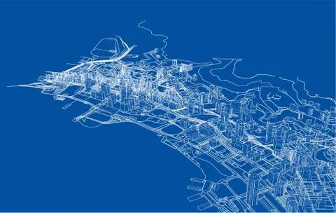 Outline city concept. Wire-frame style 库存插图