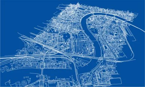 Outline city concept. Wire-frame style 库存插图