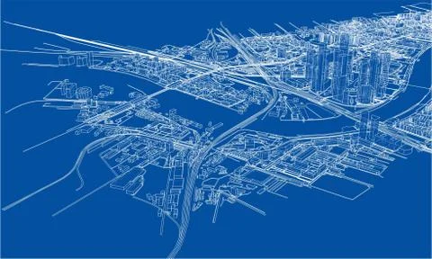 Outline city concept. Wire-frame style Stock Illustration