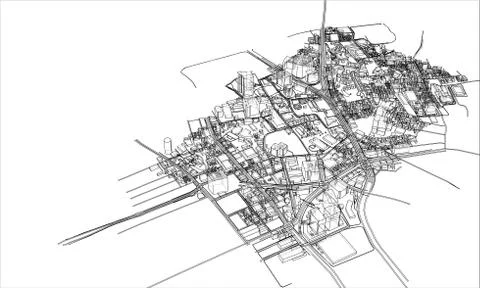 Outline city concept. Wire-frame style Stock Illustration