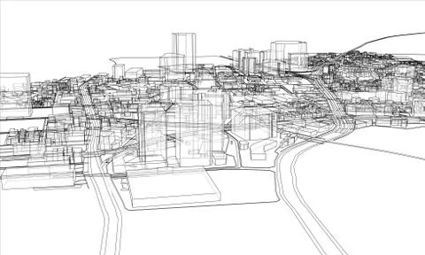 Outline city concept. Wire-frame style Stock Illustration