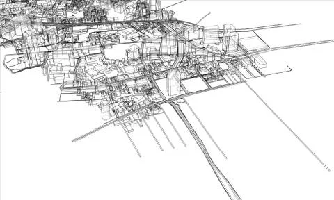 Outline city concept. Wire-frame style 库存插图